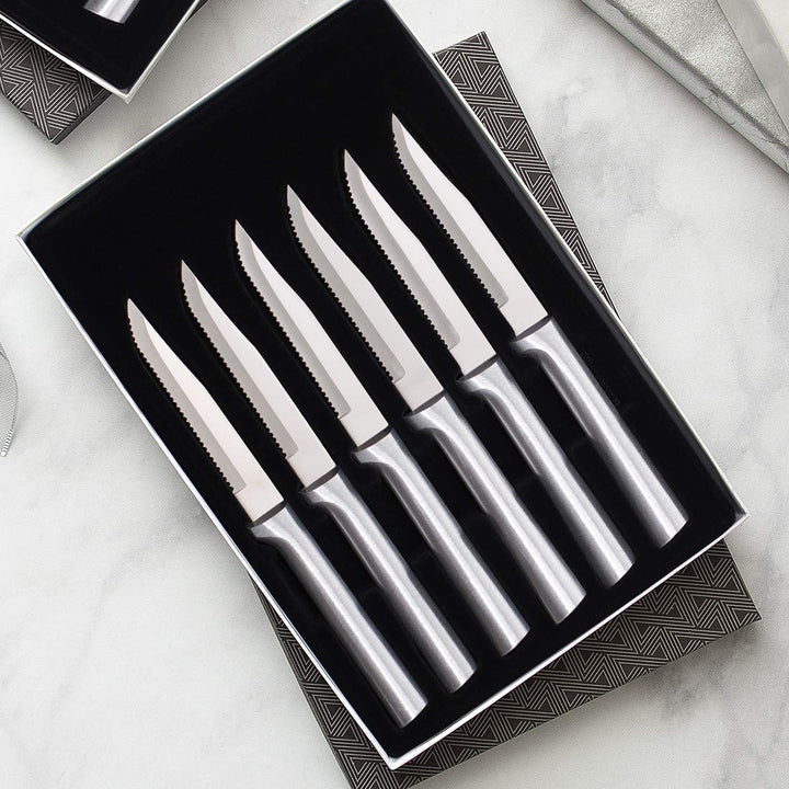 Rada Cutlery Serrated Steak Knife Set - Stainless Steel Knives with Aluminum Handles, Set of 6