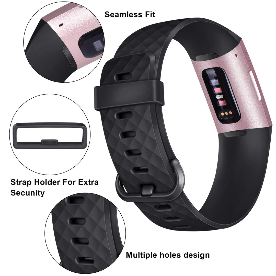 4 Pack Bands Compatible for Fitbit Charge 4 / Fitbit Charge 3 and Charge 3 Se, Silicone Replacement Wristbands for Women Men, Wine Red, Black, Blue, Blue Grey, Small