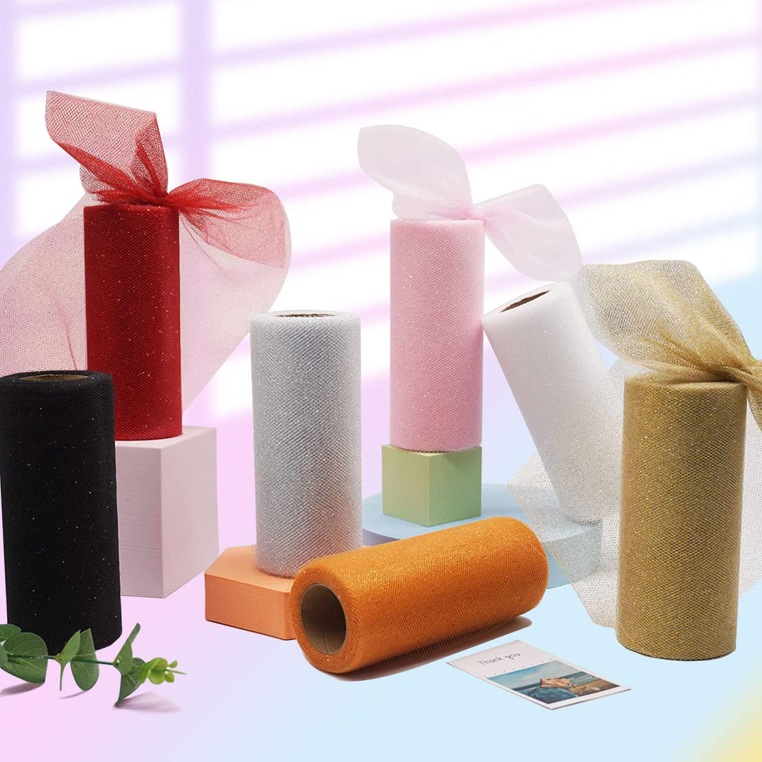 Sliver Glitter Tulle Rolls, 6 Inch by 25 Yards Sparkle 