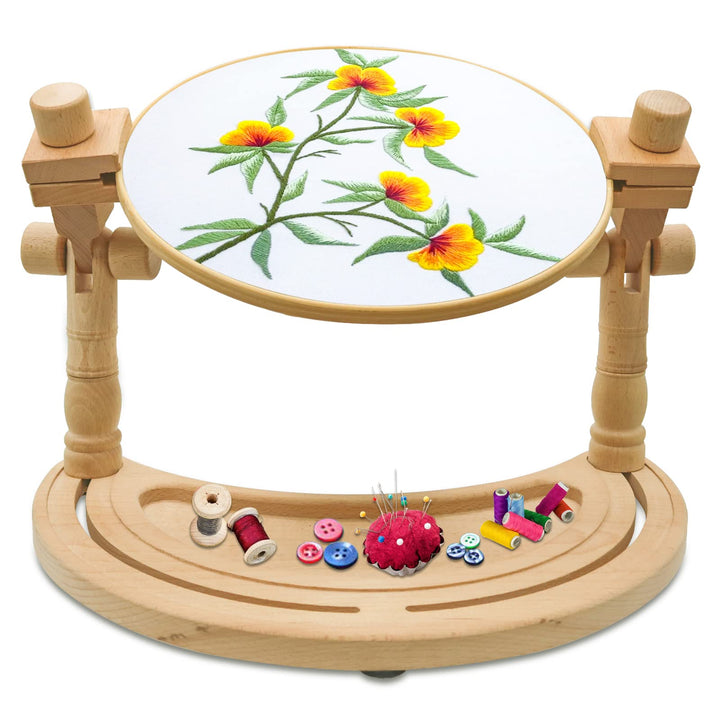 Adjustable Embroidery Stand - Rotated Hands-Free Cross Stitch Hoop Holder, Wood Embroidery Frame Lap Stand for Needlepoint Sewing Craft