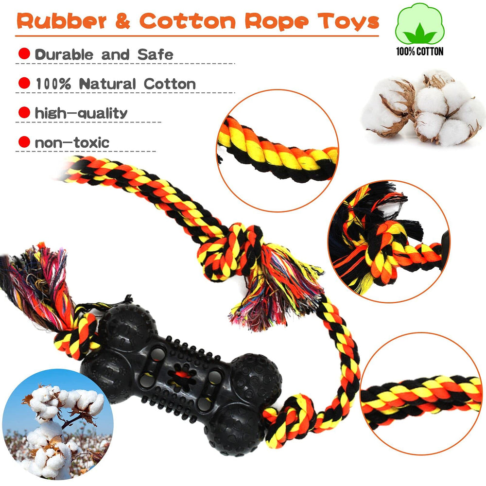 Durable Dog Chew Toys 6 Pack, Cotton Rope Rubber Dog Toys,Convex Design for Puppy Small Medium Dogs Chew, Tug of War, Fetching, Puppy Teething Toy for Boredom, Gift