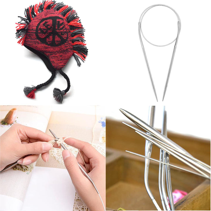 Stainless Steel Circular Knitting Needles 16 Inch, 11 Round Yarn Knitting Needles with Magic Loop, 11 Sizes 1.5-5mm Double Pointed Flexible Knitting Needles for Socks Weave Knitting Set for Beginner
