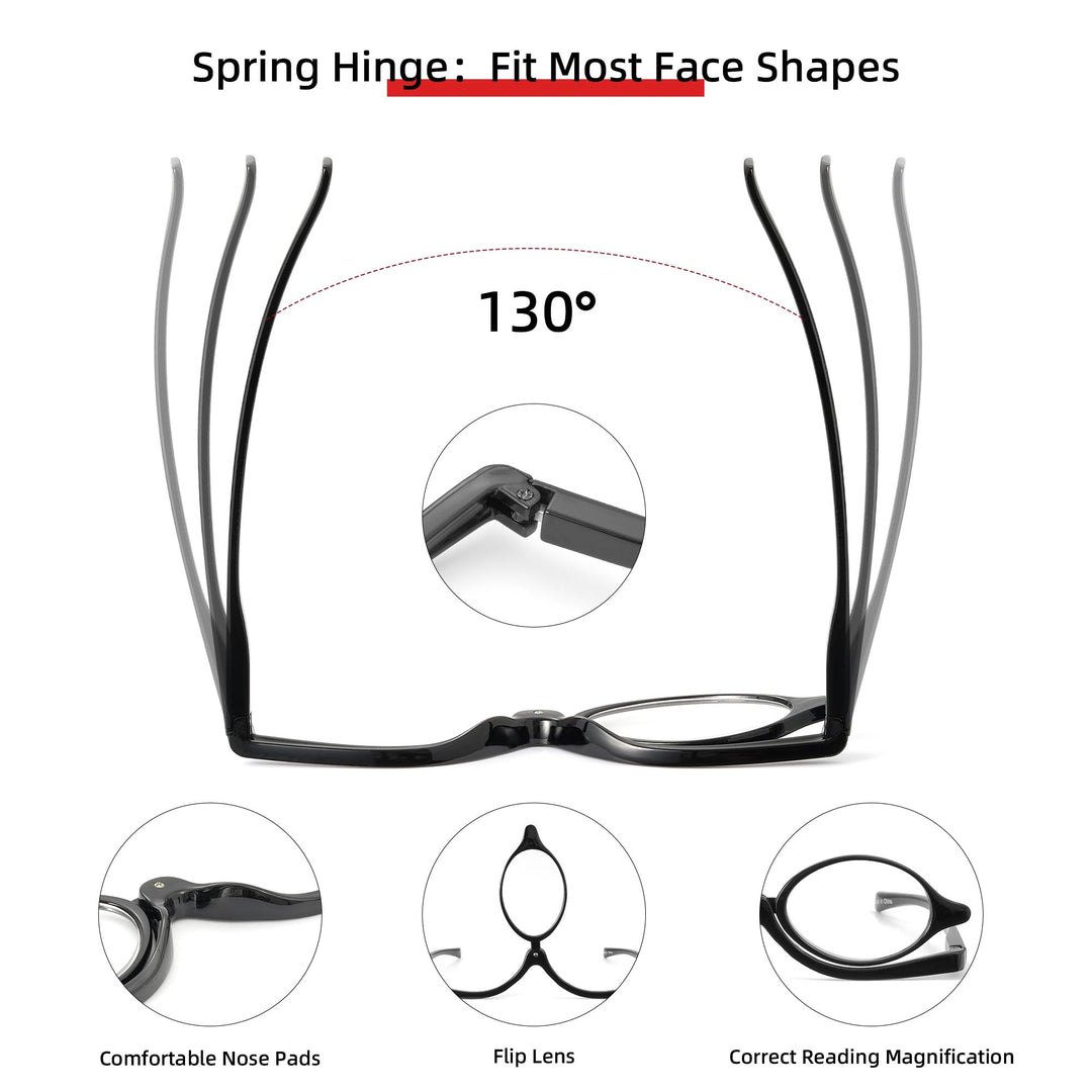 JM 2 Pairs Makeup Reading Glasses Round Magnifying Flip