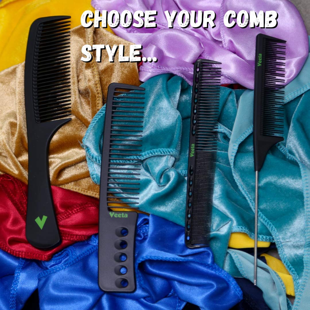 Professional Carbon Fiber Comb - (Multiple Styles) Anti Static Heat &amp; Chemical Resistant Hair Combs - Rat Tail Comb, Styling Comb, Wide Tooth Comb, Wave Comb (Black) (Wide Tooth Comb)