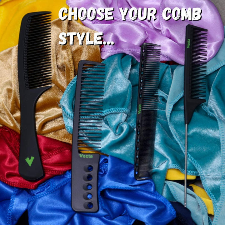 Professional Carbon Fiber Comb - (Multiple Styles) Anti Static Heat &amp; Chemical Resistant Hair Combs - Rat Tail Comb, Styling Comb, Wide Tooth Comb, Wave Comb (Black) (Wide Tooth Comb)