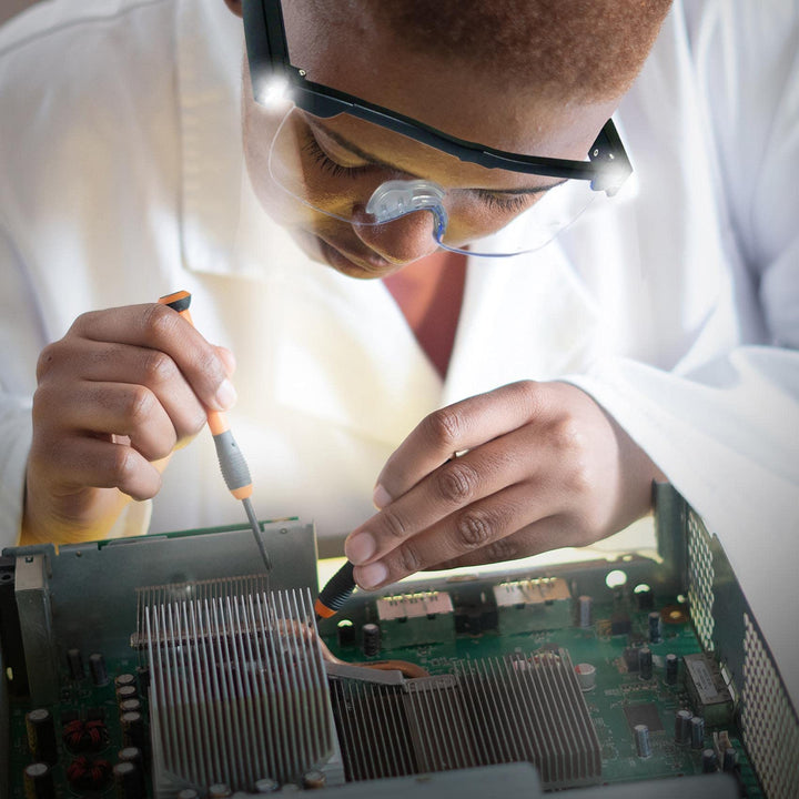 Magnifying Glasses with Light, LED Rechargeable Head Magnifier Glasses, Anti-blue light 180% Magnification with Dual LED Lights, Hands Free Magnifying Eyeglass for Reading, Close Work and Craft(Black)