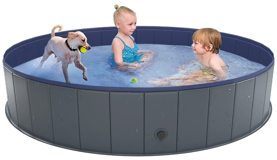 Foldable Dog Swimming Pool, Collapsible Hard Plastic, Portable Bath Tub for Pets Dogs and Cats, Pet Wading Pool for Indoor and Outdoor, 64 x 12 Inches