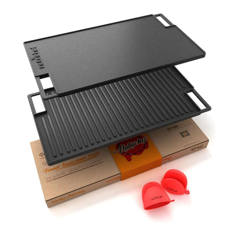 NutriChef Cast Iron Reversible Grill Plate – 18 Inch Fl