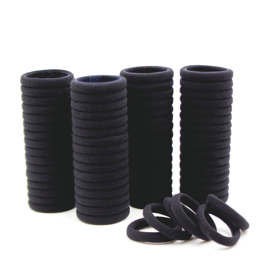Hair Ties Rubber Bands For Women Girls Thick Curly Hair, 100 Pcs Black, 8.5Mm No Crease Cotton Seamless Ponytail Holders Scrunchie For Kids Men, No Damage No Slip Soft Hair Elastics
