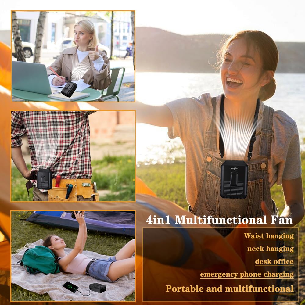 Personal Fan Portable USB Rechargeable Waist Clip Fan Working Fan Hand Free 8000mAh, 6-32hours Wearable Cooler Fan for Traveling Working Outdoor Office