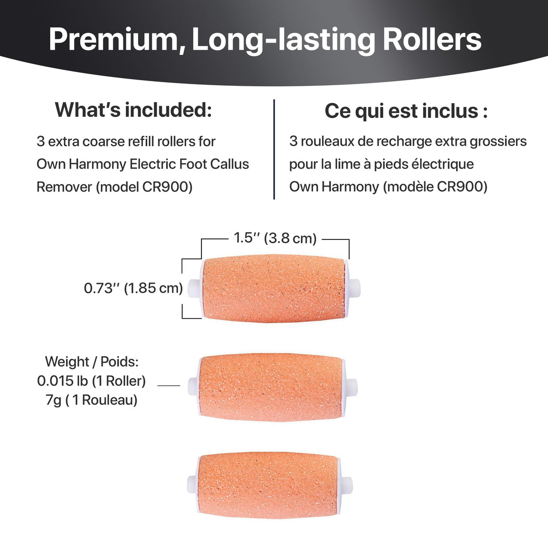 Extra Coarse 3 Refill Rollers Best Fit for Electric Callus Remover CR900 - Foot Care for Healthy Feet - Pedicure File Tools - Replacement 3 Pack Extra Coarse (Peach)