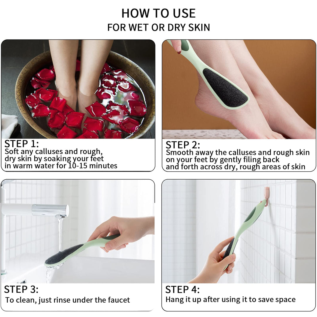 2 Packs Double-Sided Pumice Stone for Feet, Foot Scrubber Stone Handle, Ergonomic Easy to Reach, Feet Scrubber with Fine-Grained Frosted Stones, for Callus Removal, Improve Circulation Foot Care