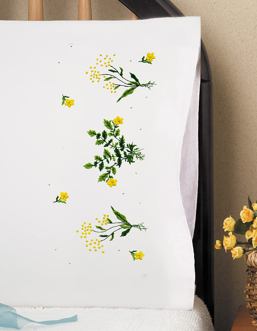 Stamped Pillowcase Pair for Embroidery, 20 by 30-Inch, Buttercups