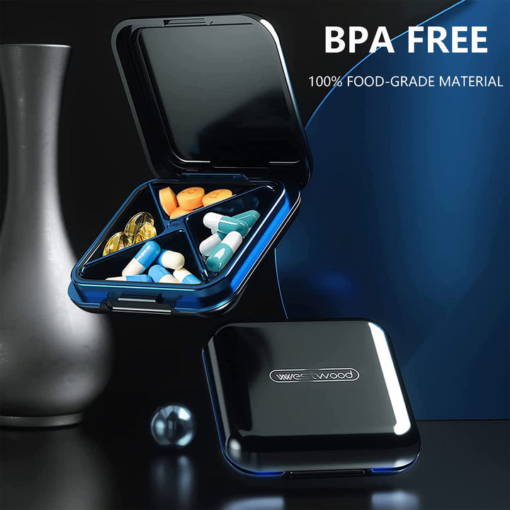 Small Pill Box, Travel Pill Case - Acedada Portable Daily Pill Container, Pill Holder for Purse, Waterproof Compact Medicine Organizer, Vitamin Case, Black