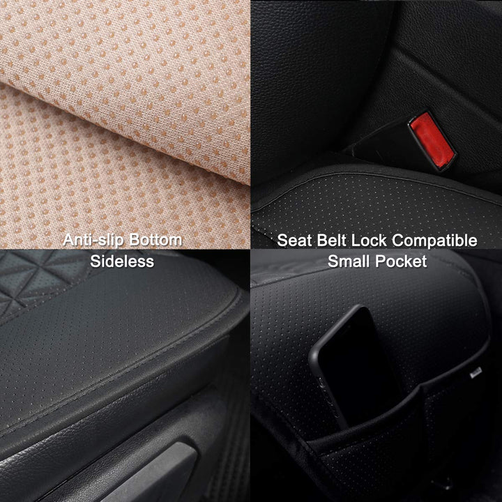 1 Pair Luxury PU Car Seat Covers Protectors for Front Seats, Triangle Pattern, Compatible with 95% Cars (Sedan/SUV/Pickup/Van) - Black