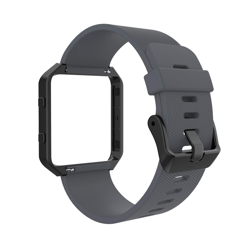 Sport Band Compatible with Fitbit Blaze Smartwatch Sport Fitness, Silicone Wrist Band with Meatl Frame Replacement for Fitbit Blaze Men Women, Small, Dark Grey Band+Black Frame