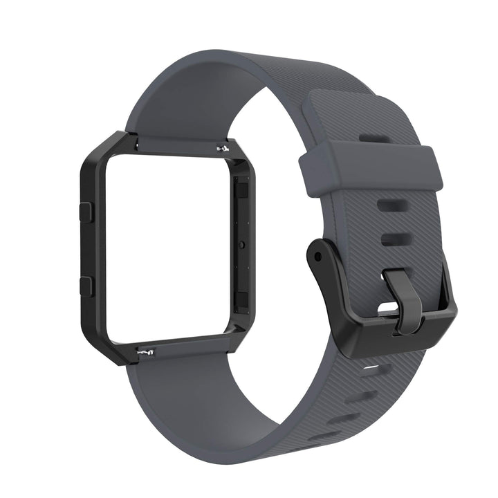 Sport Band Compatible with Fitbit Blaze Smartwatch Sport Fitness, Silicone Wrist Band with Meatl Frame Replacement for Fitbit Blaze Men Women, Small, Dark Grey Band+Black Frame