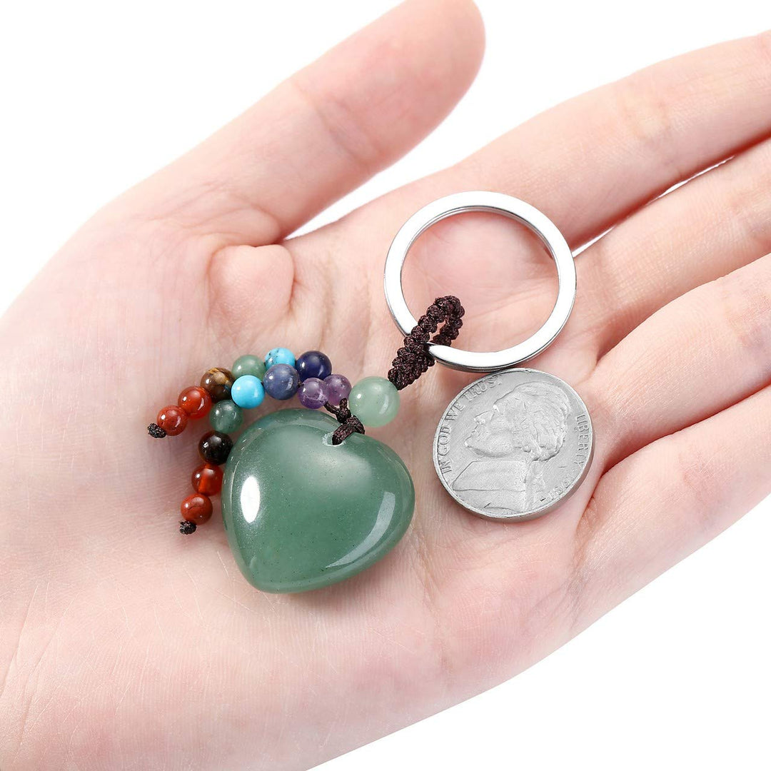 Green Aventurine Crystals Stone Keychain Keyring Heart Pendant Keychain Keyring for Women Teen Girls