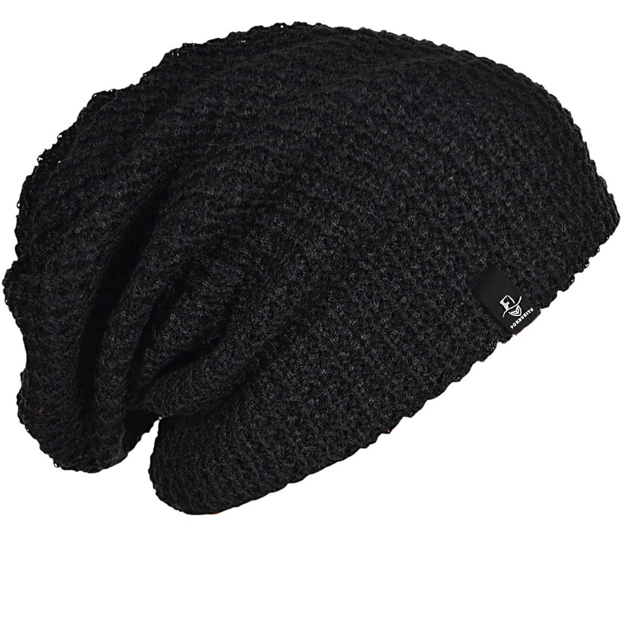 FORBUSITE Mens Slouchy Long Oversized Beanie Hat Black 