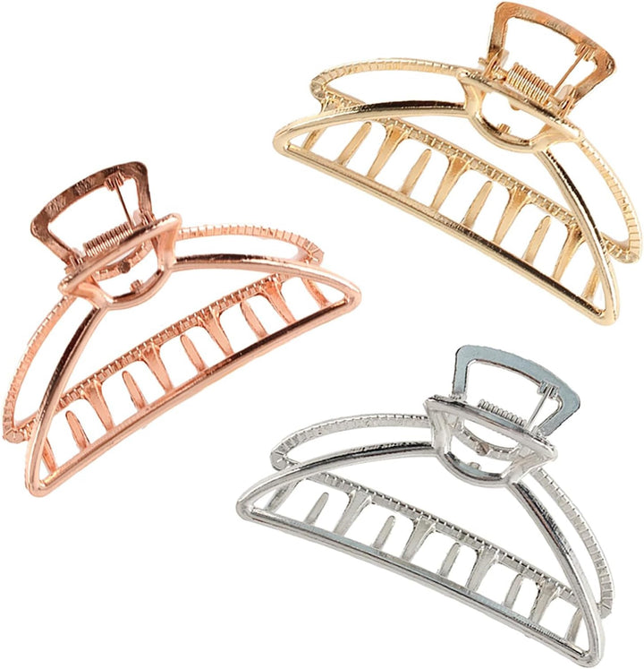 VinBee 3 PACK Large Metal Hair Claw Clips Hair Catch Barrette Jaw Clamp for Women Half Bun Hairpins for Thick Hair (Silver + Gold + Rose Gold)