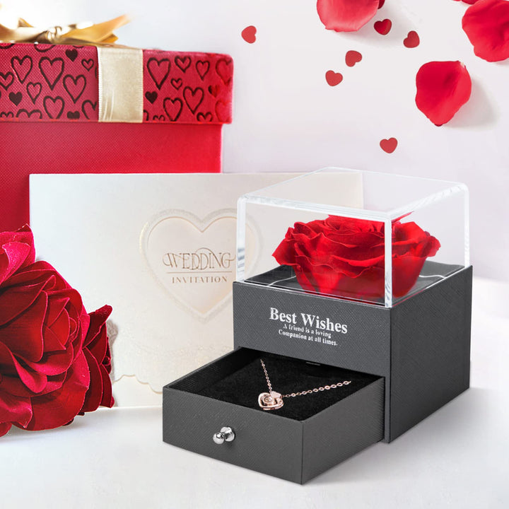 Attmu Preserved Real Rose with I Love You Heart Necklac