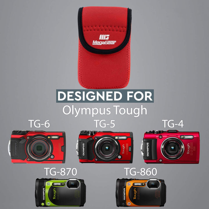 Megagear MG798 Olympus Tough TG-6, TG-5, TG-4, TG-870, TG-860 Ultra Light Neoprene Camera Case, with Carabiner - Red
