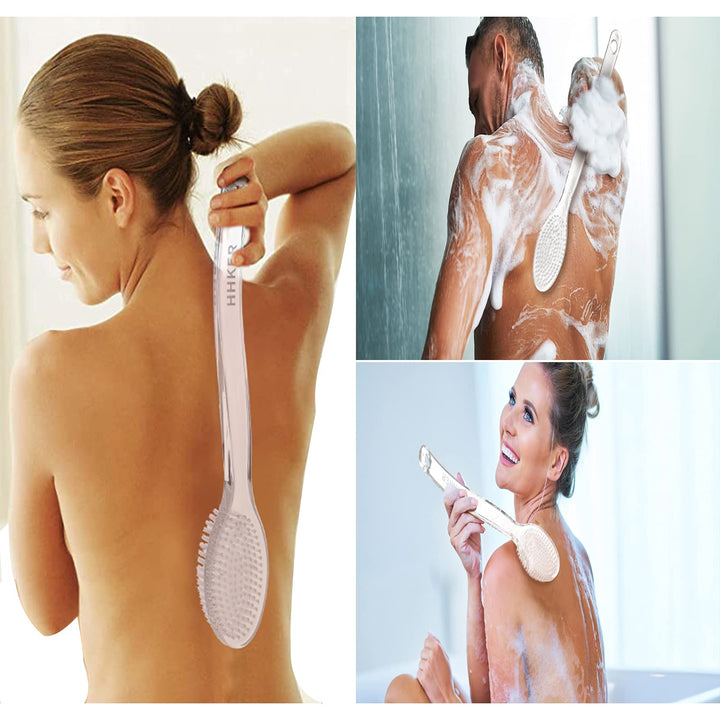 Comfortable Long-handled Shower Brush, Soft Nylon Body Brush, Gentle Exfoliation And Improved Skin Health, Suitable For Men And Women (Transparent Handle)