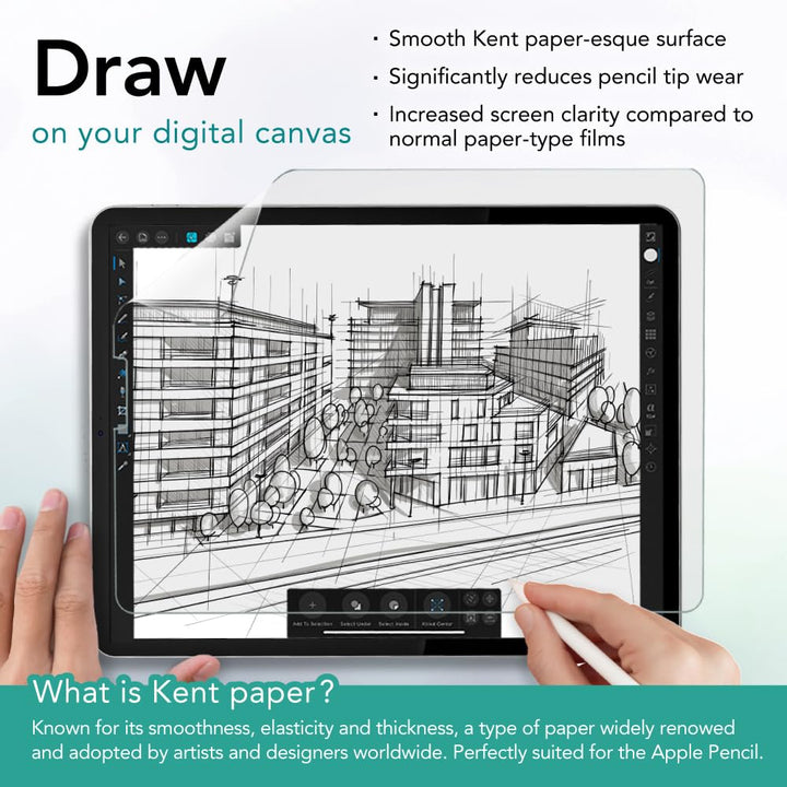- 2 PACK - Made in Japan Smooth Kent Paper Screen Protector for iPad Pro 12.9 6th / 5th / 4th / 3rd Gen (2022/21/20/18) - Reduces Pencil Tip Wear by up to 86% - WIPD129PLK(2)