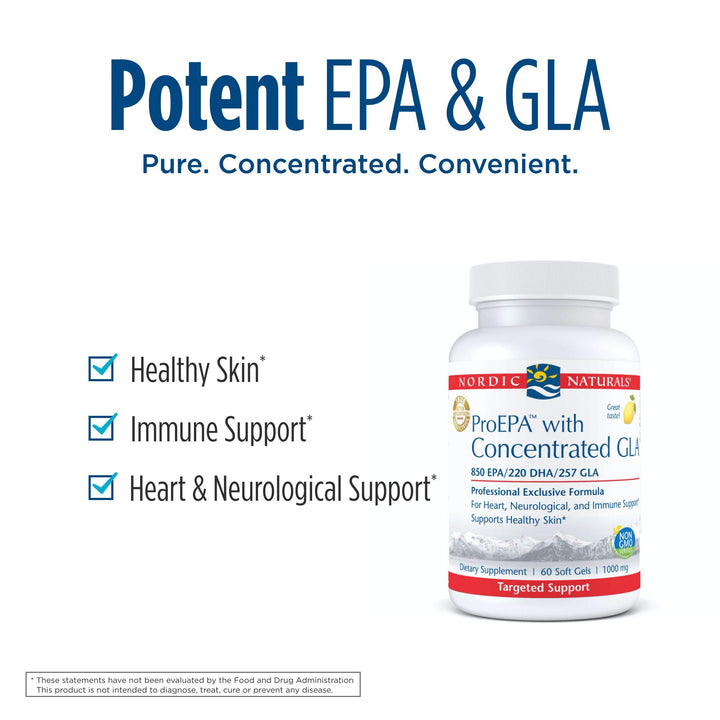 ProEPA with Concentrated GLA, Lemon - 60 Soft Gels - 1217 mg Omega-3 + 257 mg GLA - Heart, Neurological &amp; Immune Support, Healthy Skin - Non-GMO - 30 Servings