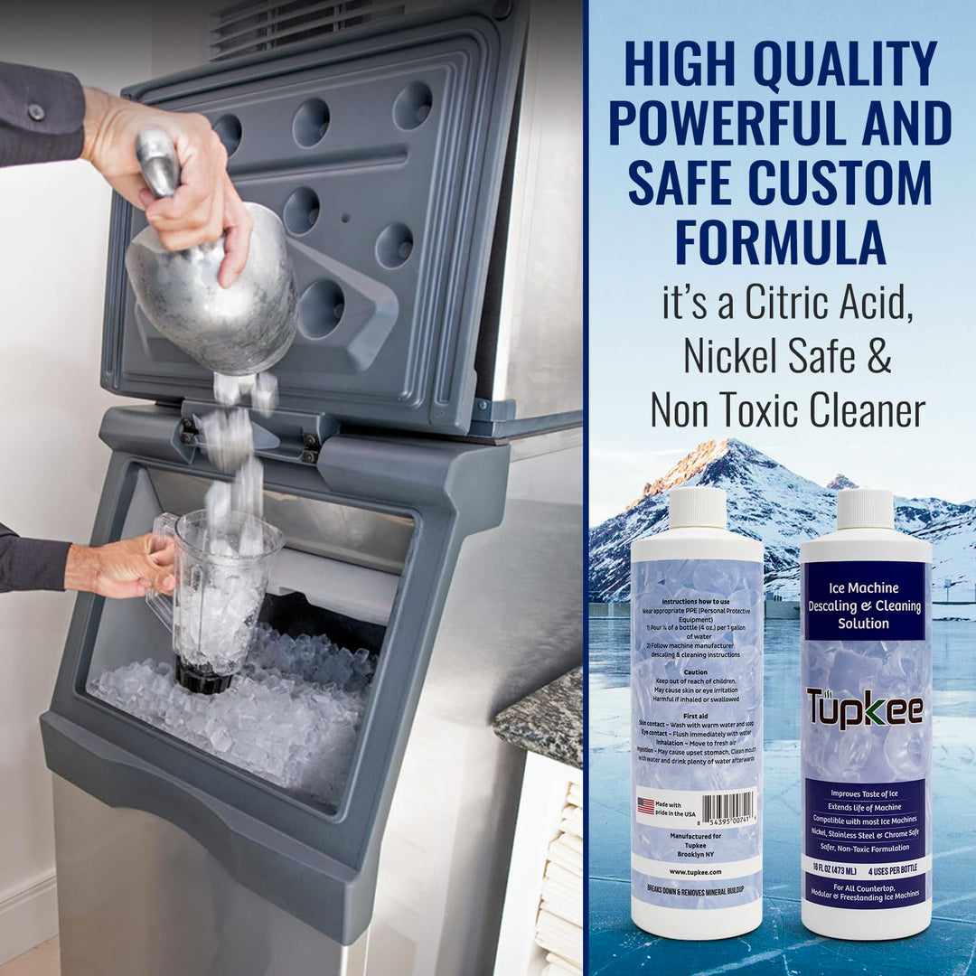 Tupkee Ice Machine Cleaner and Descaler - 16 fl oz, Nickel Safe Ice Maker Cleaner - Compatible with All Major Brands (Scotsman, KitchenAid, Affresh) - Made in USA