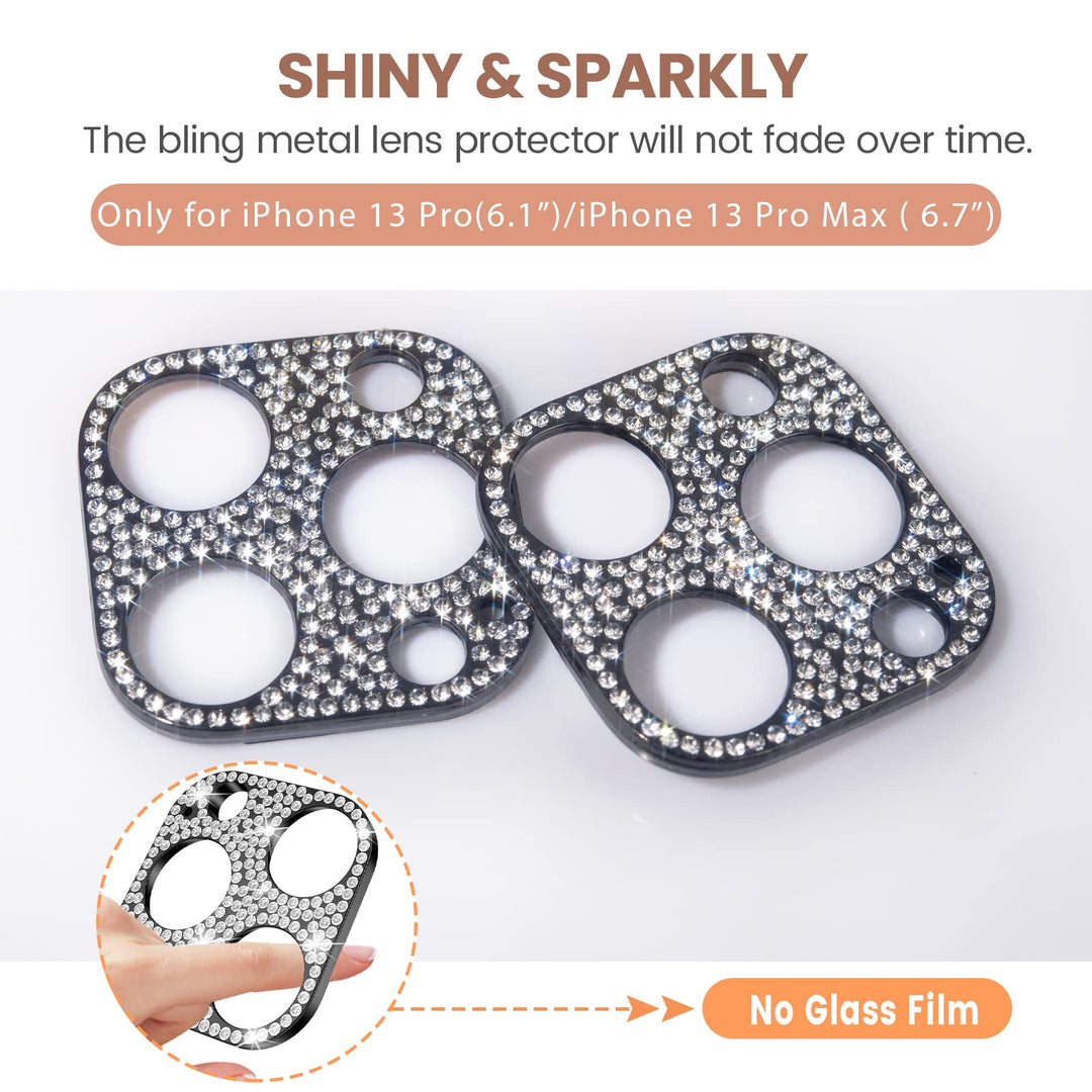 [2 Pack] Bling Camera Lens Protector Compatible with iPhone 13 Pro Max &amp; 13 Pro Glitter Diamond Metal Lens Protective Decoration Cover Accessories for 13 Pro / 13 Pro Max Silver+Rose Gold