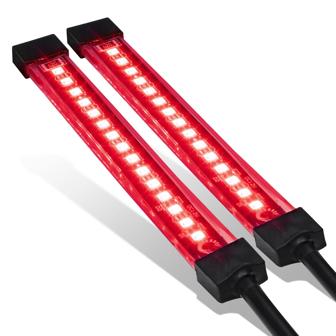 TRUE MODS 2pc 5 Red LED Motorcycle Turn Signal &amp; Brake Tail Light Strip Kit [IP68 Waterproof] [Single Row] [50% Running] [100% Brake/Blinker] Self Adhesive Surface Mount Flexible Lamp for Trailer ATV