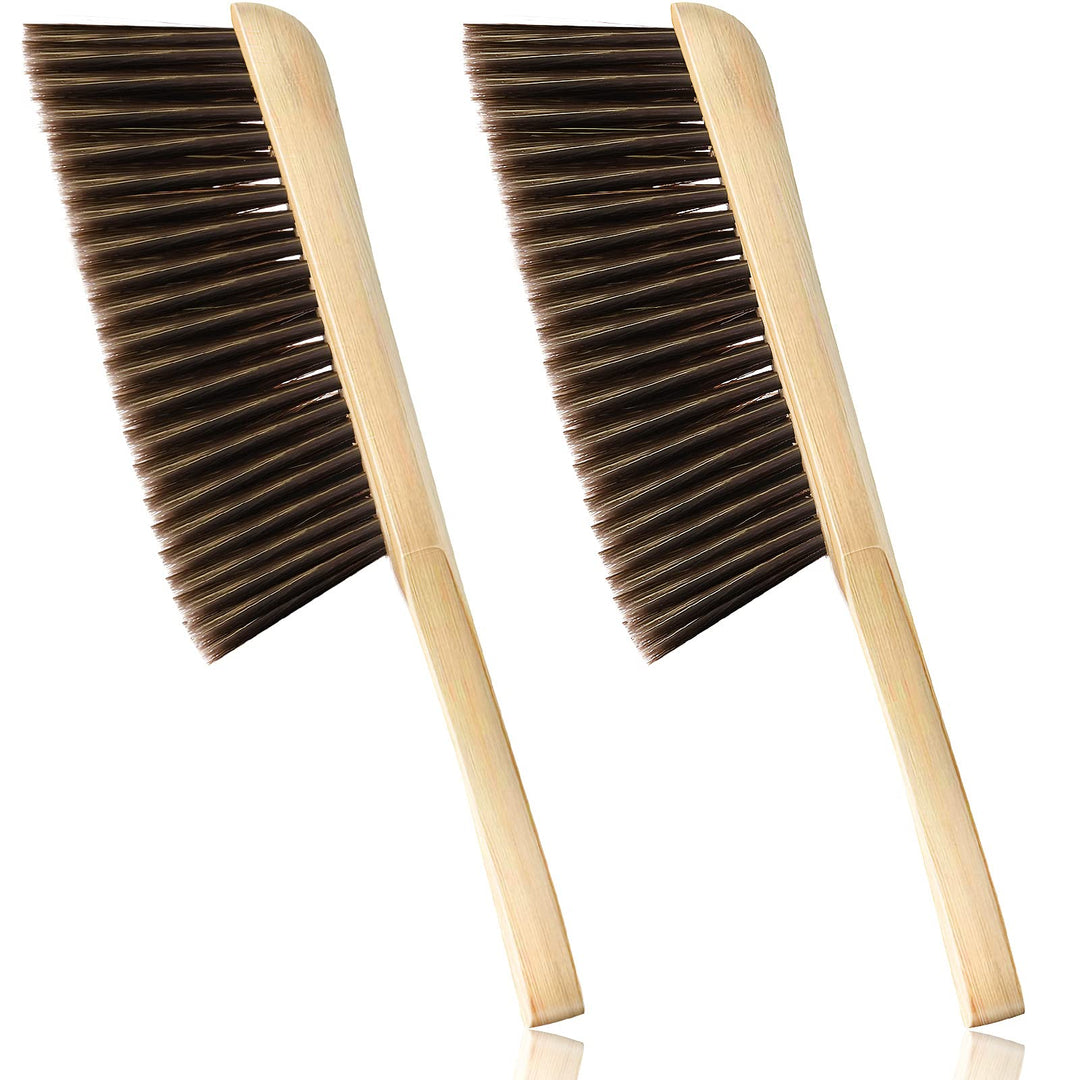 2 Pieces Wooden Bench Brushes, Soft Bristles, Long Wood Handle, Brown