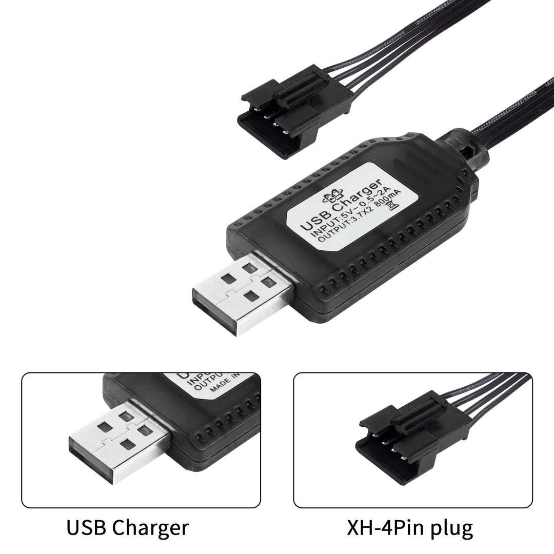 2 Pack 7.4V USB Charger Cable with SM-4P Plug Connector for LiPo Battery RC Model Vehicle Buggy Car Truck Boat