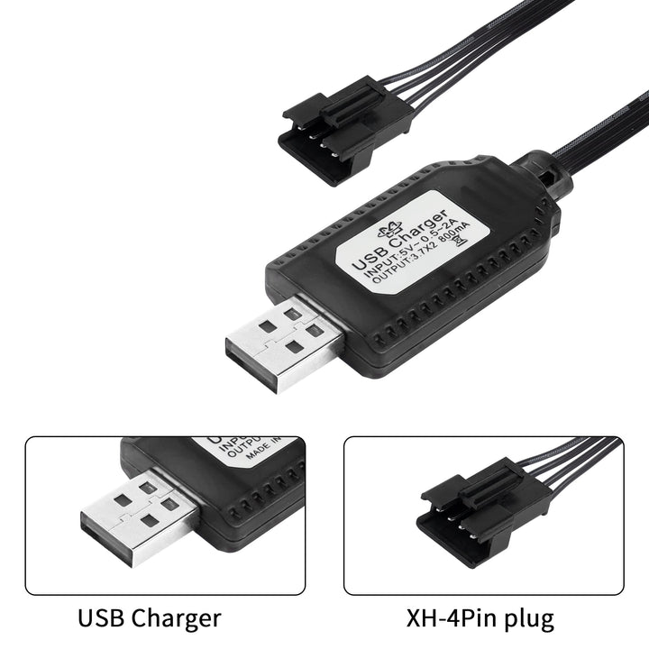 2 Pack 7.4V USB Charger Cable with SM-4P Plug Connector for LiPo Battery RC Model Vehicle Buggy Car Truck Boat