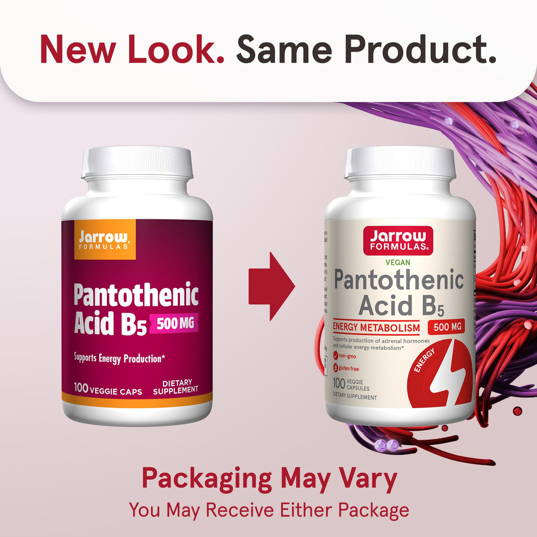 Pantothenic Acid B5 500 mg, Dietary Supplement, Vitamin B5 for Adrenal Hormone Support and Cellular Energy Metabolism, 100 Veggie Capsules, 100 Day Supply