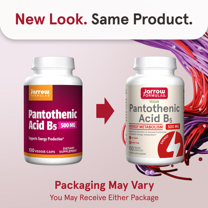 Pantothenic Acid B5 500 mg, Dietary Supplement, Vitamin B5 for Adrenal Hormone Support and Cellular Energy Metabolism, 100 Veggie Capsules, 100 Day Supply