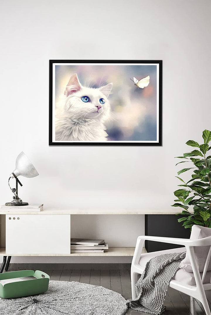 Diamntrum DIY 5D Diamond Painting Kits Kitten, Diamond Painting by Numbers White Cat, Crystal Rhinestone Embroidery Pictures Arts Kits Diamond Painting Kits for Gift Home Wall Decor 12x16 Inch