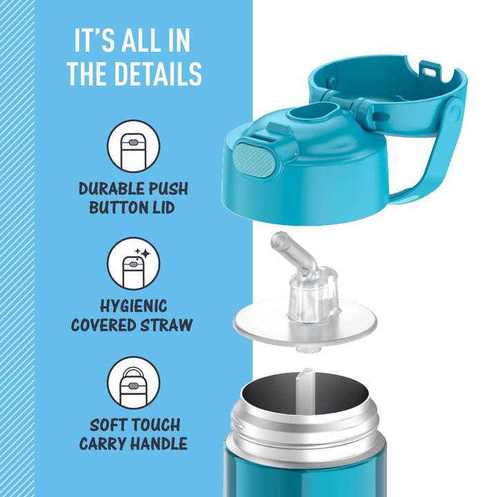 FUNTAINER Water Bottle with Straw - 12 Ounce, Teal - Kids Stainless Steel Vacuum Insulated Water Bottle with Lid