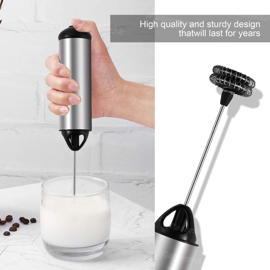 Electric Milk Frothers Handheld Foam Beater Milk Frother Battery Operated Mini Smoothie Blender For coffee whipping cappuccino latte milk matcha hot chocolate Silver/Black
