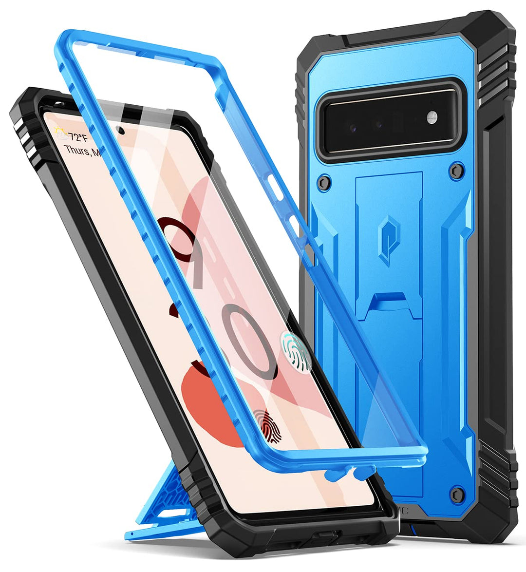 Revolution Case Compatible with Pixel 6 Pro 5G, Full Body Rugged Shockproof Protective Cover Case with Kickstand, Built-in Screen Protector Work with Fingerprint ID, Black