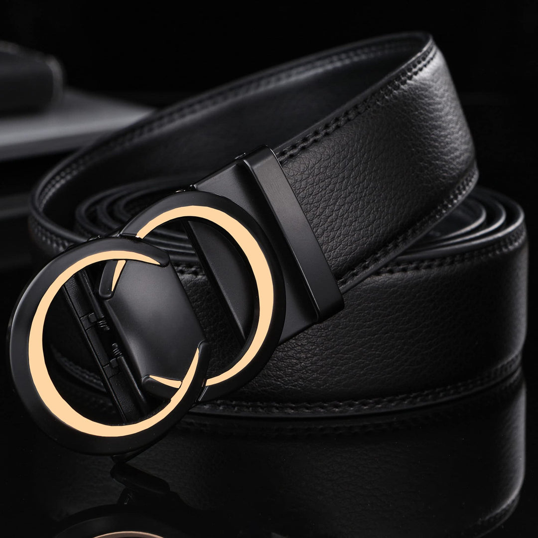 Ratchet Belt for Men, Mens Belt Leather Designer 1 3/8 for Casual Jeans, Black Fashion Belts
