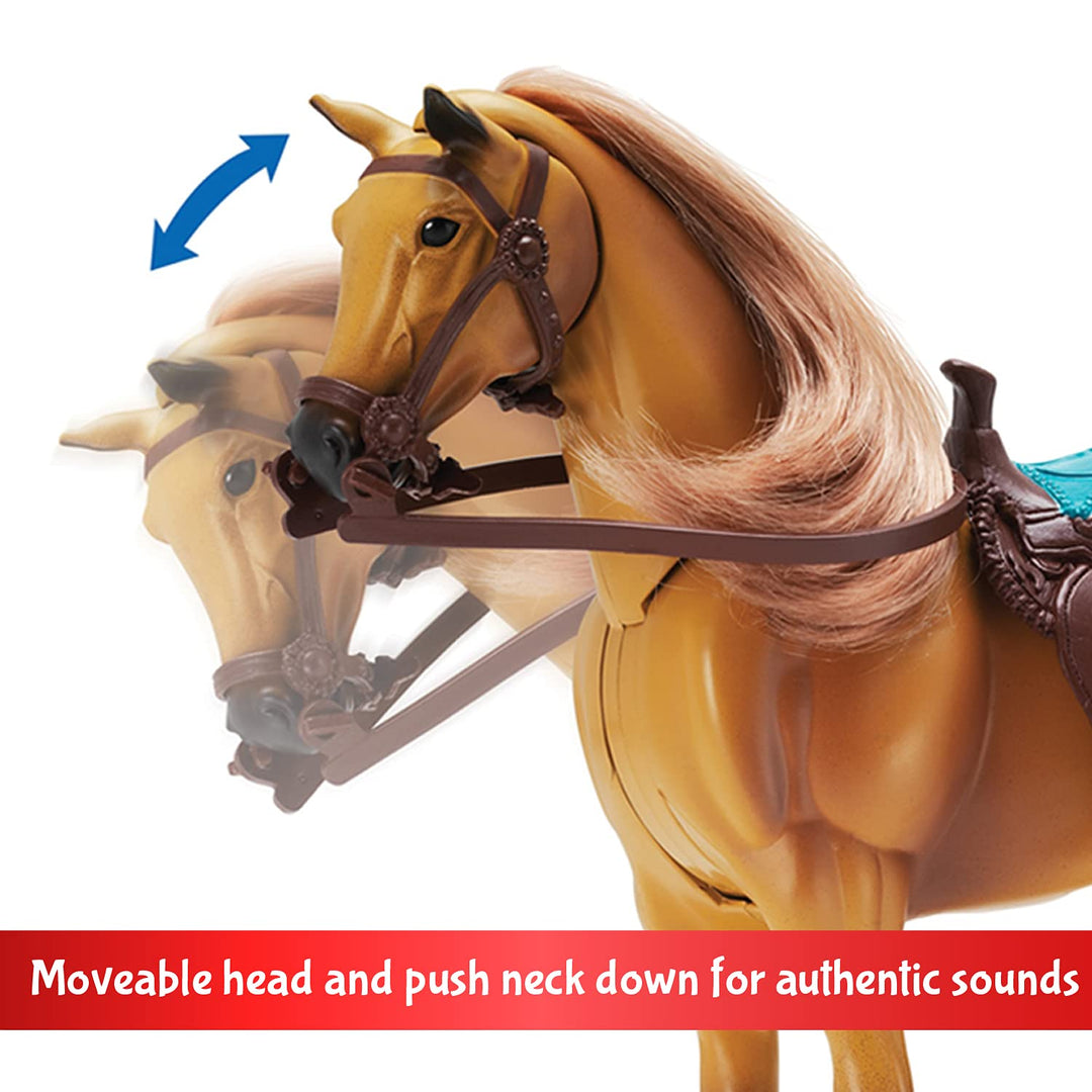 | Quarter Horse with Moveable Head, Realistic Sound and 14 Grooming Accessories | Blue Ribbon Champions Deluxe Toy Horses
