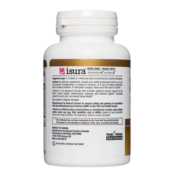 Natural Factors - Zymactive Proteolytic Enzyme Double Strength, Supports a Healthy Inflammatory Response to Help Muscle and Joint Function, Gluten Free, Non-GMO, 30 Enteric Coated Tablets