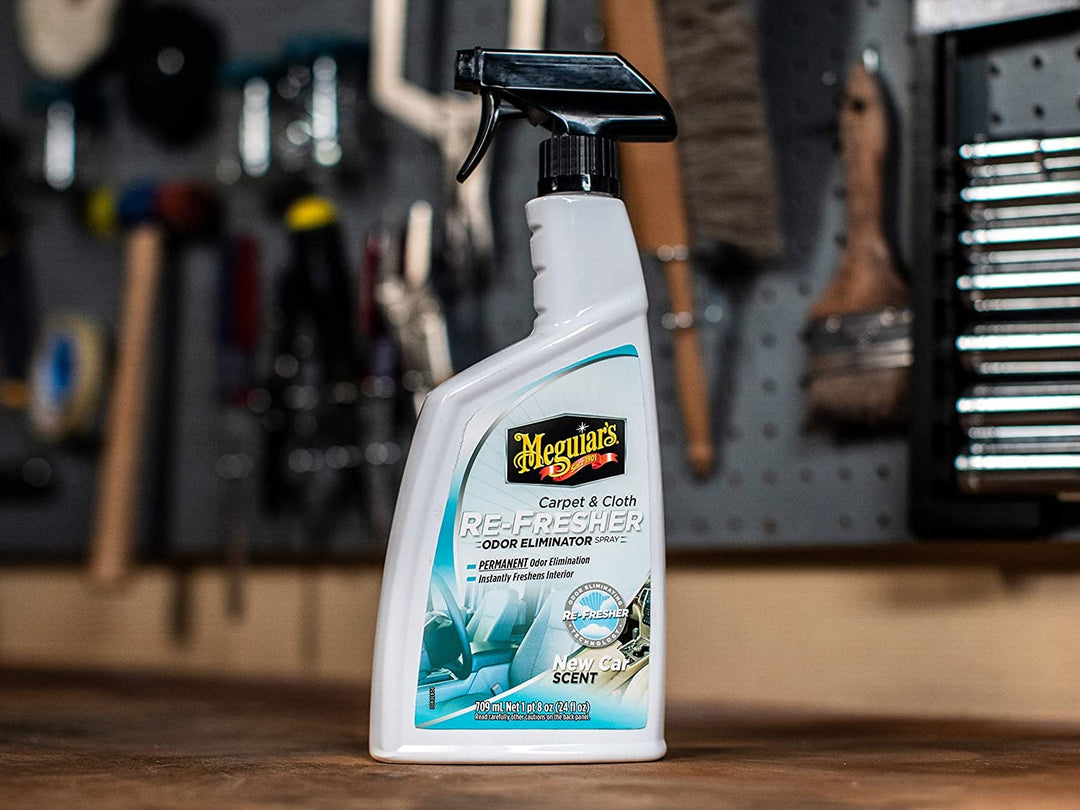 Meguiar’s Carpet &amp; Cloth Re-Fresher Odor Eliminator Spray - Interior Fabric Odor Eliminator - Permanently Eliminates Odors &amp; Freshens Fabrics in your Car, Easy to Use Trigger Spray, 24 Oz