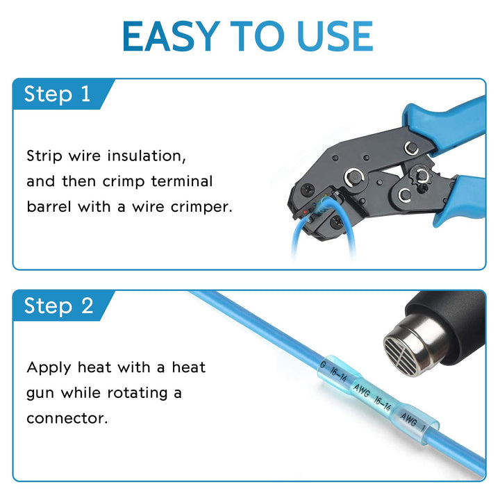Tsinglax 370pcs Heat Shrink Butt Connectors Kit,Insulated Waterproof Electrical Marine Automotive Wire Crimp Terminals, Butt Splice (3 Colors / 3 Sizes)