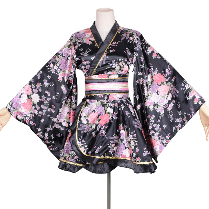 Kimono Bathrobe Costume Japanese Traditional Yukata Cosplay Women&#39;s Sexy Sakura Pattern (Black), Large