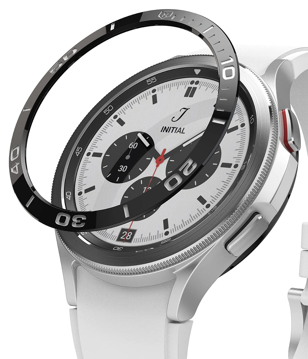 Bezel Styling Compatible with Samsung Galaxy Watch 4 Classic 46mm Adhesive Frame Ring Cover Anti Scratch [Stainless Steel] Protection for Galaxy Watch4 Classic 46mm - Black [46-02]