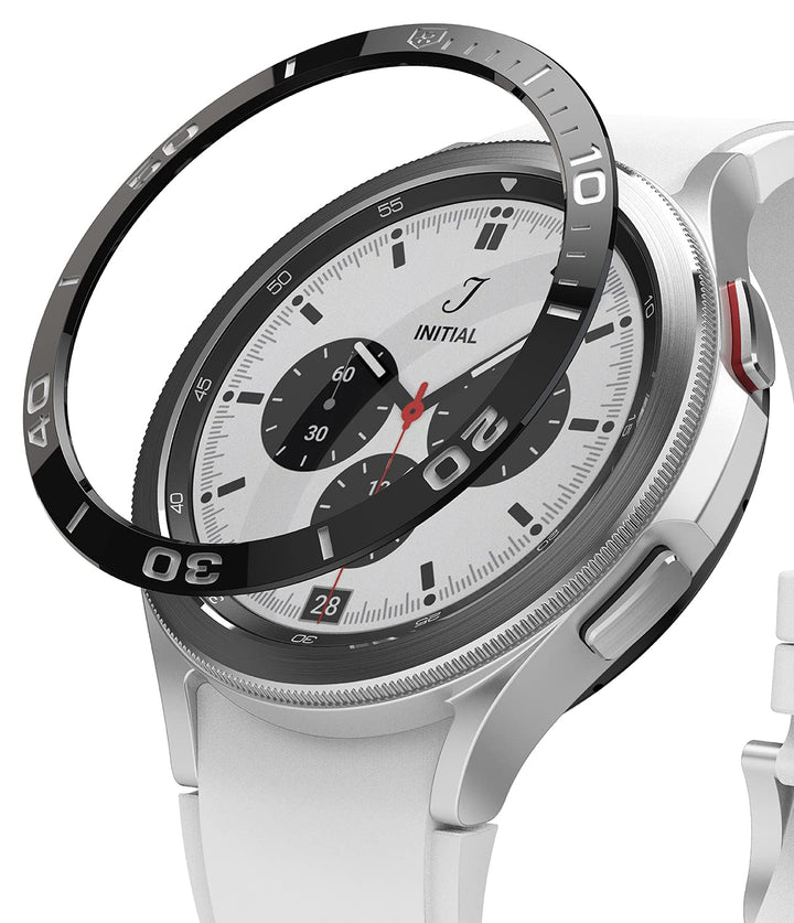 Bezel Styling Compatible with Samsung Galaxy Watch 4 Classic 46mm Adhesive Frame Ring Cover Anti Scratch [Stainless Steel] Protection for Galaxy Watch4 Classic 46mm - Black [46-02]