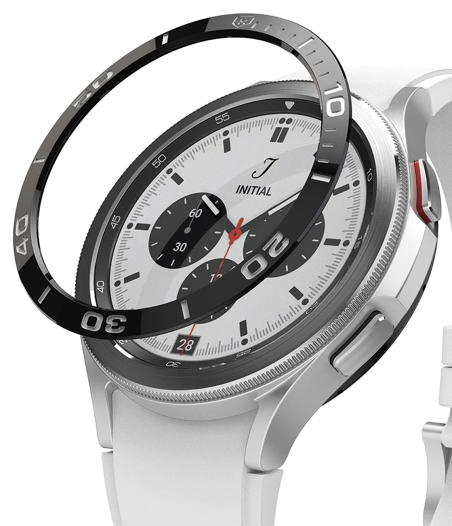 Bezel Styling Compatible with Samsung Galaxy Watch 4 Classic 46mm Adhesive Frame Ring Cover Anti Scratch [Stainless Steel] Protection for Galaxy Watch4 Classic 46mm - Black [46-02]